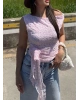 Pembe Kayık Yaka Dantel Astarlı Bluz