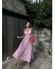 Pembe Sırt Detay Keten Elbise