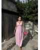 Pembe Sırt Detay Keten Elbise