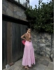 Pembe Sırt Detay Keten Elbise