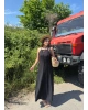 Siyah Ters Dikiş Askılı Uzun Elbise