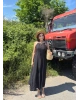 Siyah Ters Dikiş Askılı Uzun Elbise