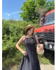 Siyah Ters Dikiş Askılı Uzun Elbise