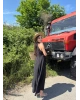 Siyah Ters Dikiş Askılı Uzun Elbise