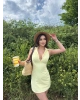 Sarı Polo Yaka Double Kumaş Mini Elbise