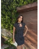 Siyah Pencere Detay Puantiyeli Mini Elbise