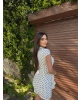 Beyaz Pencere Detay Puantiyeli Mini Elbise