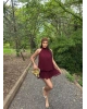 Bordo Mini Şifon Elbise
