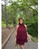 Bordo Mini Şifon Elbise