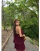 Bordo Mini Şifon Elbise