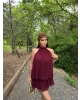 Bordo Mini Şifon Elbise