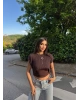 Kahverengi Kolyeli Üçlü Bürümcük Crop