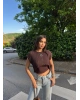 Kahverengi Kolyeli Üçlü Bürümcük Crop