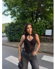 Siyah Güpürlü Boyundan Bağlamalı Korse Crop