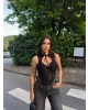Siyah Güpürlü Boyundan Bağlamalı Korse Crop