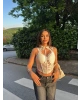 Beyaz Güpürlü Boyundan Bağlamalı Korse Crop