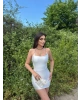 Beyaz Saten Halkalı Mini Elbise