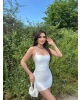 Beyaz Saten Halkalı Mini Elbise