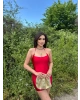 Kırmızı Saten Halkalı Mini Elbise