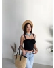 Siyah Güpür Askılı Crop