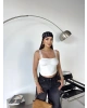 Beyaz Güpür Askılı Crop