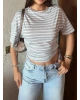 Gri Çizgili Kayık Yaka Basic Crop