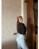 Siyah Beli Büzgülü Yarasa Kol Brshk Crop