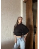 Siyah Beli Büzgülü Yarasa Kol Brshk Crop