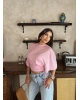 Pembe Beli Büzgülü Yarasa Kol Brshk Crop