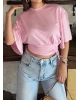 Pembe Beli Büzgülü Yarasa Kol Brshk Crop
