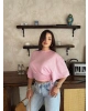 Pembe Beli Büzgülü Yarasa Kol Brshk Crop