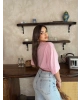Pembe Beli Büzgülü Yarasa Kol Brshk Crop