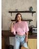 Pembe Beli Büzgülü Yarasa Kol Brshk Crop