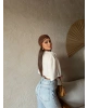 Beyaz Beli Büzgülü Yarasa Kol Brshk Crop