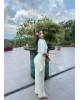 Sarı Beli Fularlı Tailored Fit Tensel Pantolon