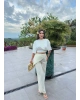 Sarı Beli Fularlı Tailored Fit Tensel Pantolon