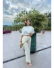 Sarı Beli Fularlı Tailored Fit Tensel Pantolon