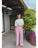 Pembe Beli Fularlı Tailored Fit Tensel Pantolon