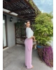 Pembe Beli Fularlı Tailored Fit Tensel Pantolon
