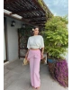 Pembe Beli Fularlı Tailored Fit Tensel Pantolon
