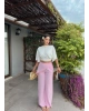 Pembe Beli Fularlı Tailored Fit Tensel Pantolon