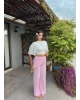 Pembe Beli Fularlı Tailored Fit Tensel Pantolon