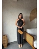 Siyah Sırt Gipeli Keten Tulum