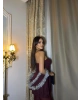 Bordo Simli Straplez Şortlu Elbise