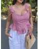 Kırmızı Mini Kareli Korse Crop