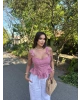 Kırmızı Mini Kareli Korse Crop