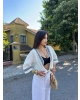 Ekru Müslin Şeritli Kimona
