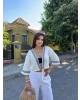 Ekru Müslin Şeritli Kimona