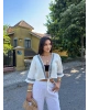 Ekru Müslin Şeritli Kimona