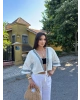 Ekru Müslin Şeritli Kimona
